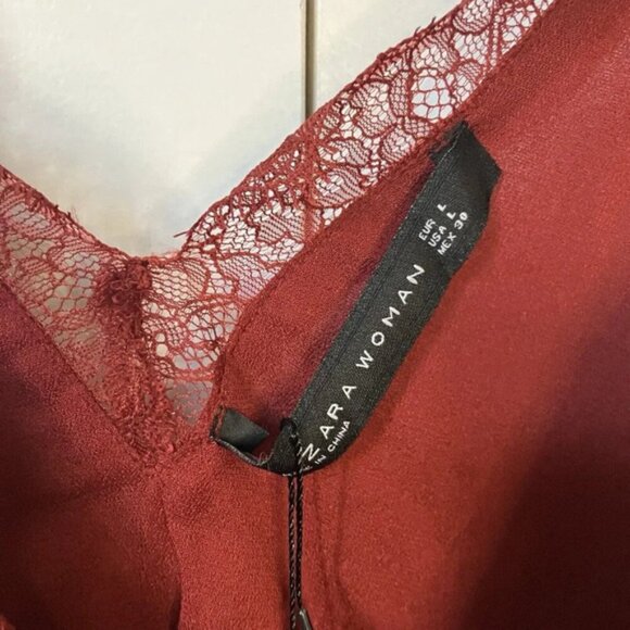 NWT Zara Red Flowy Camisole Tank Top Womens Large Lace Trim Goth Boho Vampire - Picture 5 of 6